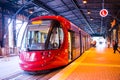 Red light rail on the track at Central railway station. Royalty Free Stock Photo